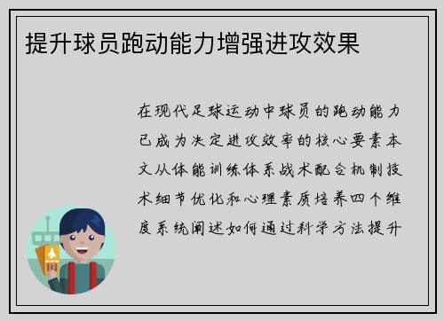 提升球员跑动能力增强进攻效果