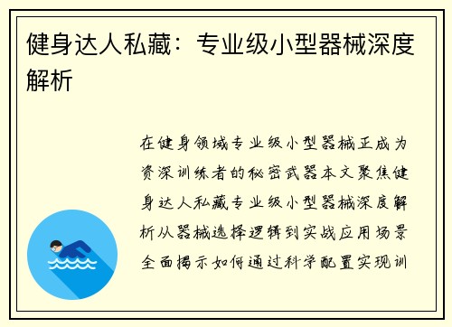 健身达人私藏：专业级小型器械深度解析